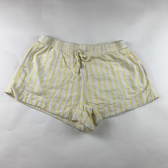 Universal Thread Yellow Lemon Striped Linen Blend Pull On Shorts L - Picture 1 of 5